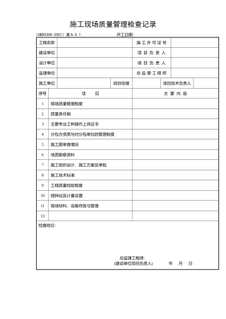 建筑安装工程施工质量检查验收记录交工资料表格