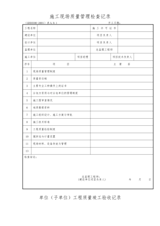 建筑安装工程施工质量检查验收记录交工资料表格模板