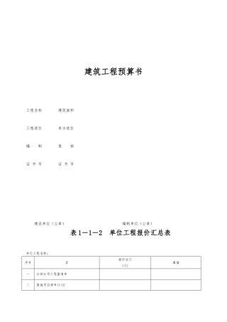 建筑工程预算书模板