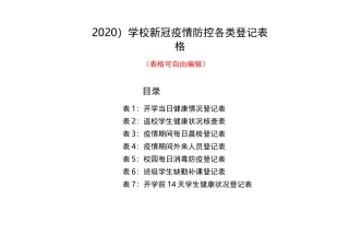 (2020)学校新冠疫情防控各类登记表格