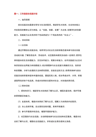 小学综合实践活动计划