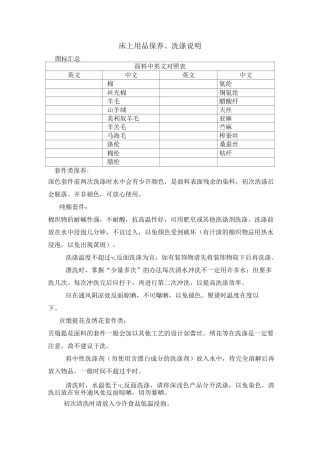 床上用品保养洗涤说明