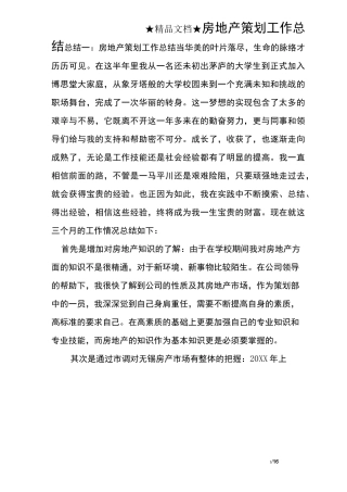 房地产策划工作总结