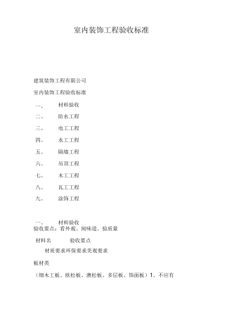 室内装饰工程验收标准