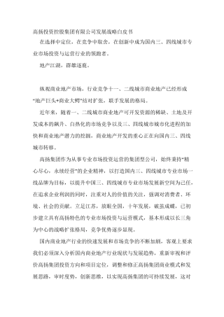 高扬投资控股集团有限公司发展战略白皮书