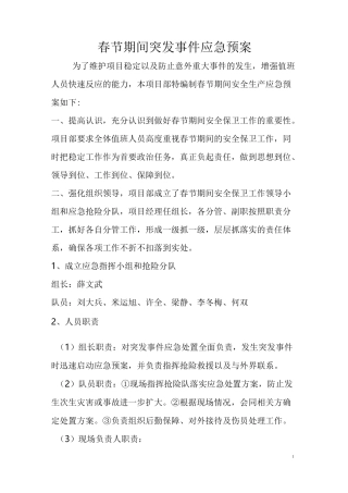 (完整版)春节期间安全应急预案