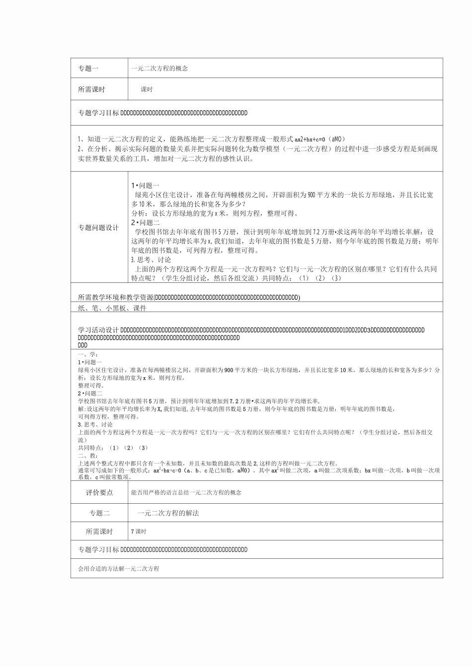 《一元二次方程》主体单元教学设计及规划思维导图_第2页