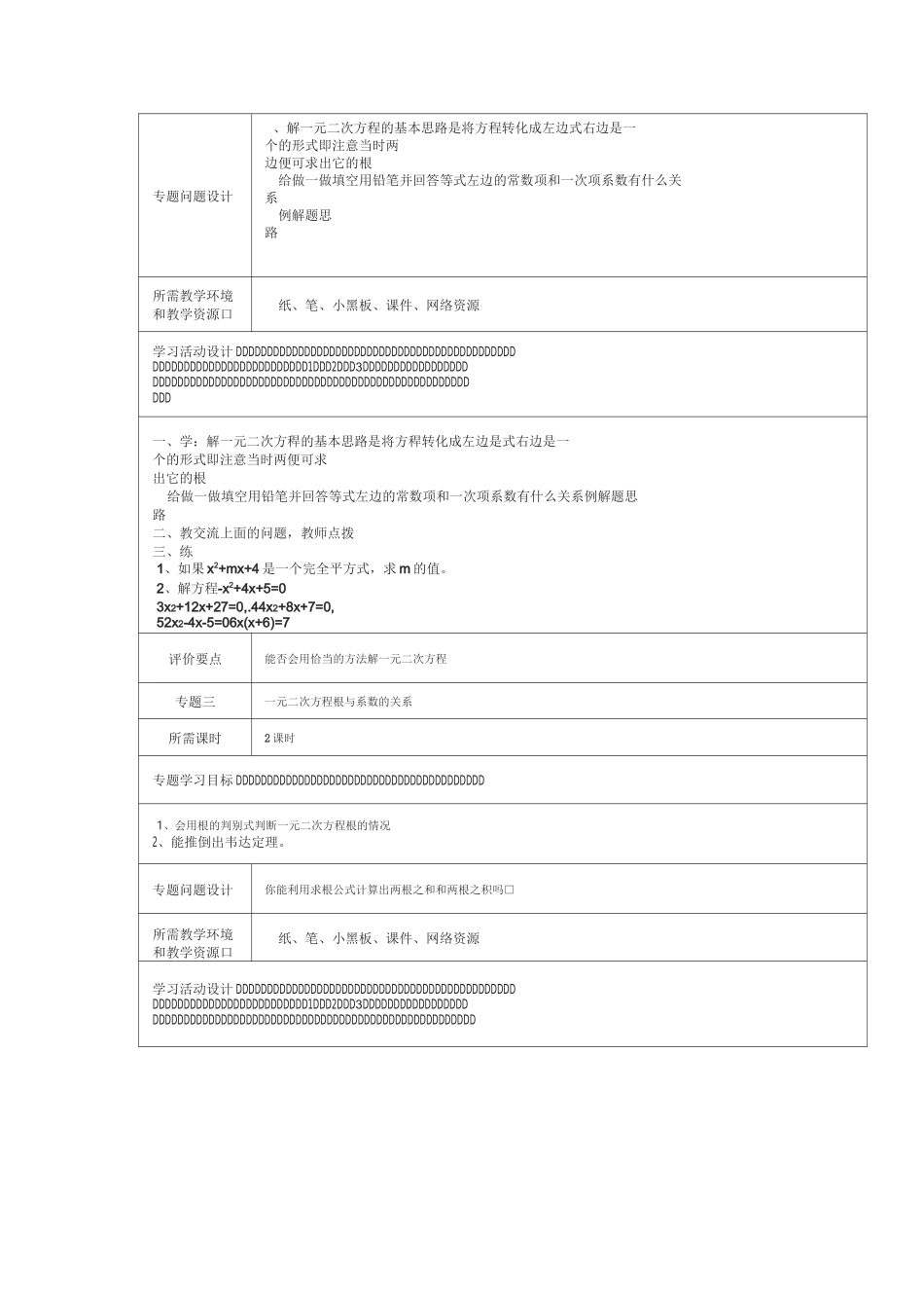 《一元二次方程》主体单元教学设计及规划思维导图_第3页