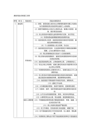 廉洁从政风险点排查汇总表