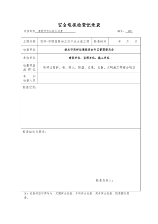 建设单位安全检查巡视记录表1