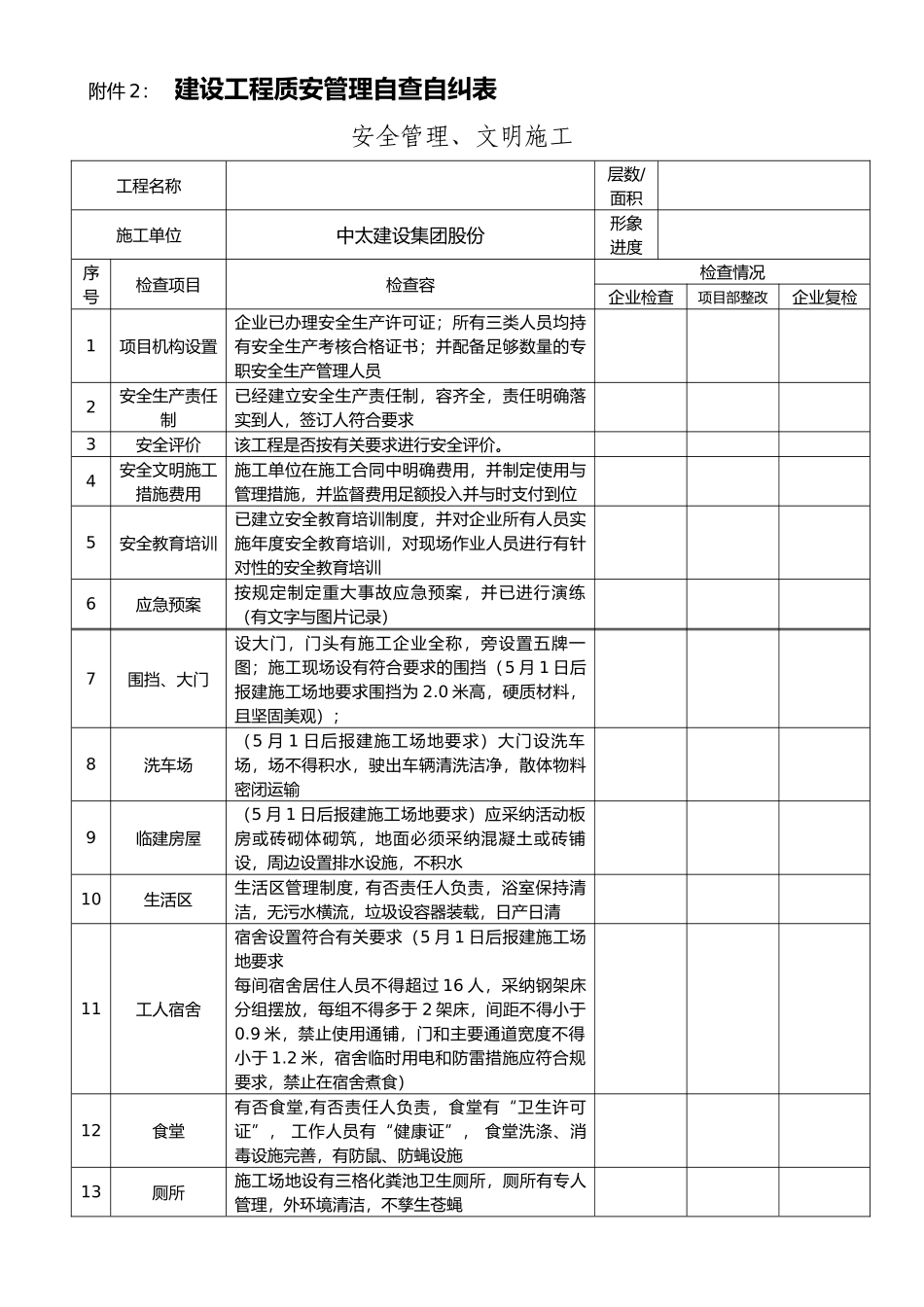 建设工程质量安全管理自查自纠表_第1页