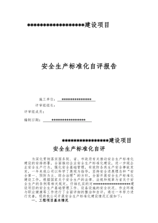 建设项目安全标准化自评报告范文