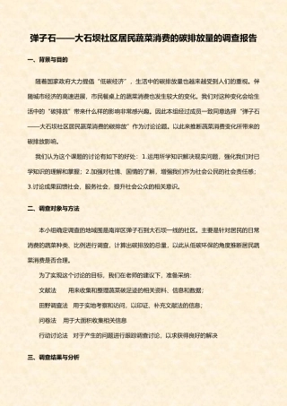 弹子石_大石坝社区有关居民蔬菜消费的碳排放量的调查报告