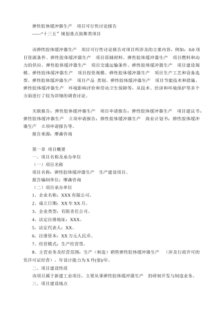 弹性胶体缓冲器生产项目可行性研究报告