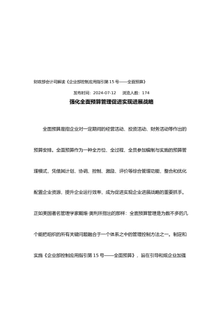 强化全面预算管理从而促进实现发展战略