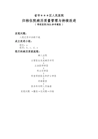 归档住院病历质量管理与持续改进等级医院评审PDCA参考模版