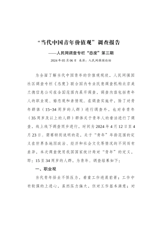 当代中国青年价值观调查报告