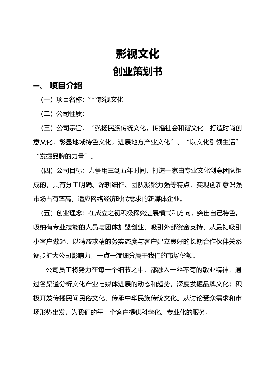 影视公司策划书模板_第1页