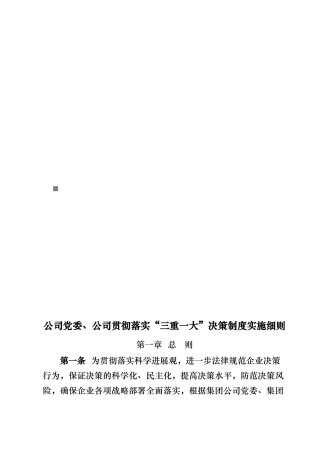 彻落实“三重一大”决策制度实施细则