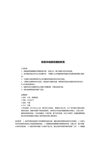 影院市场部经理的职责