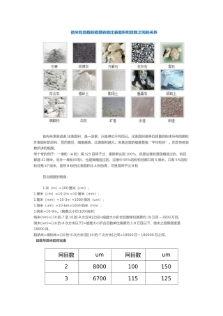 微米和目数换算转换比表面积和目数之间关系