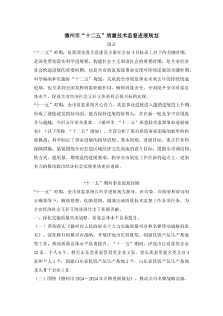 德州市“十二五”质量技术监督发展规划