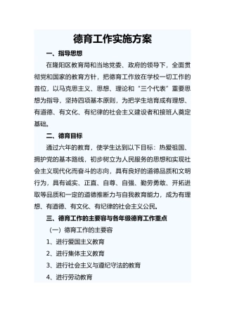 德育工作实施计划方案