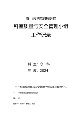 心内一科科室质量与安全管理小组工作记录文本