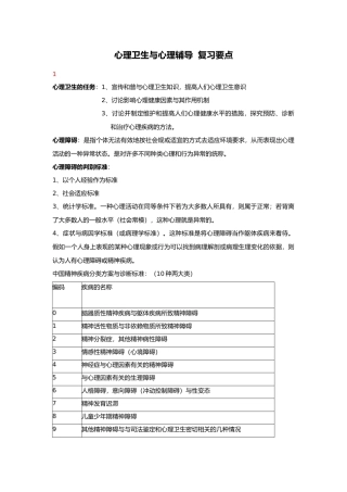 心理卫生与心理辅导复习要点说明