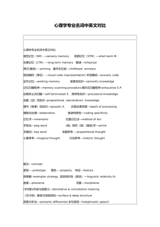 心理学专业名词中英文对照