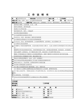 总经理办公室主任工作说明书