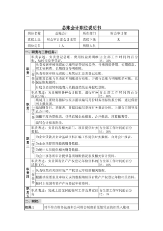 总账会计职位说明书