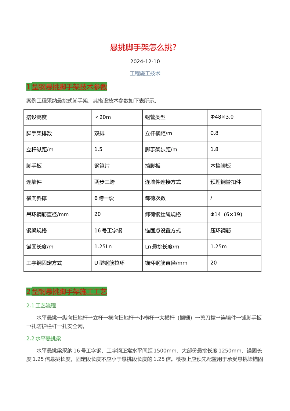 悬挑脚手架悬挑方式与要求内容_第1页