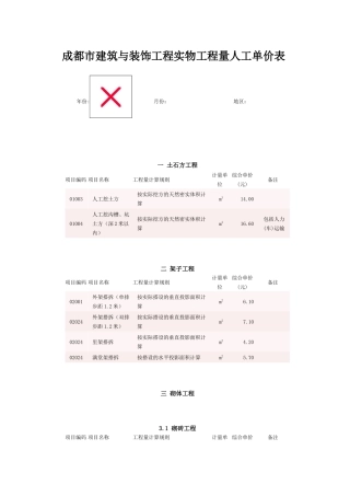 成都市建筑与装饰工程实物工程量人工单价表