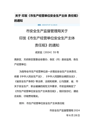 成都市生产经营单位安全生产主体责任规范)
