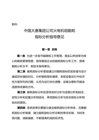 我国大唐集团公司火电机组能耗指标分析指导意见