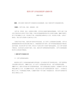 我国天然气市场发展趋势与战略对策