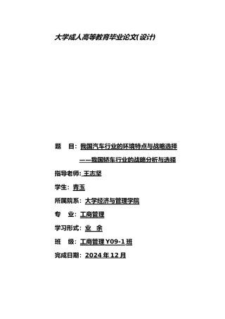 我国汽车行业的环境特点和战略选择