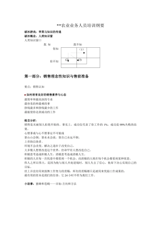 我编制并用了很多次的一份农业业务员培训纲要