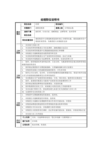 战略发展部经理职位说明书