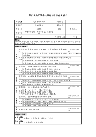 战略发展部部长职务说明书