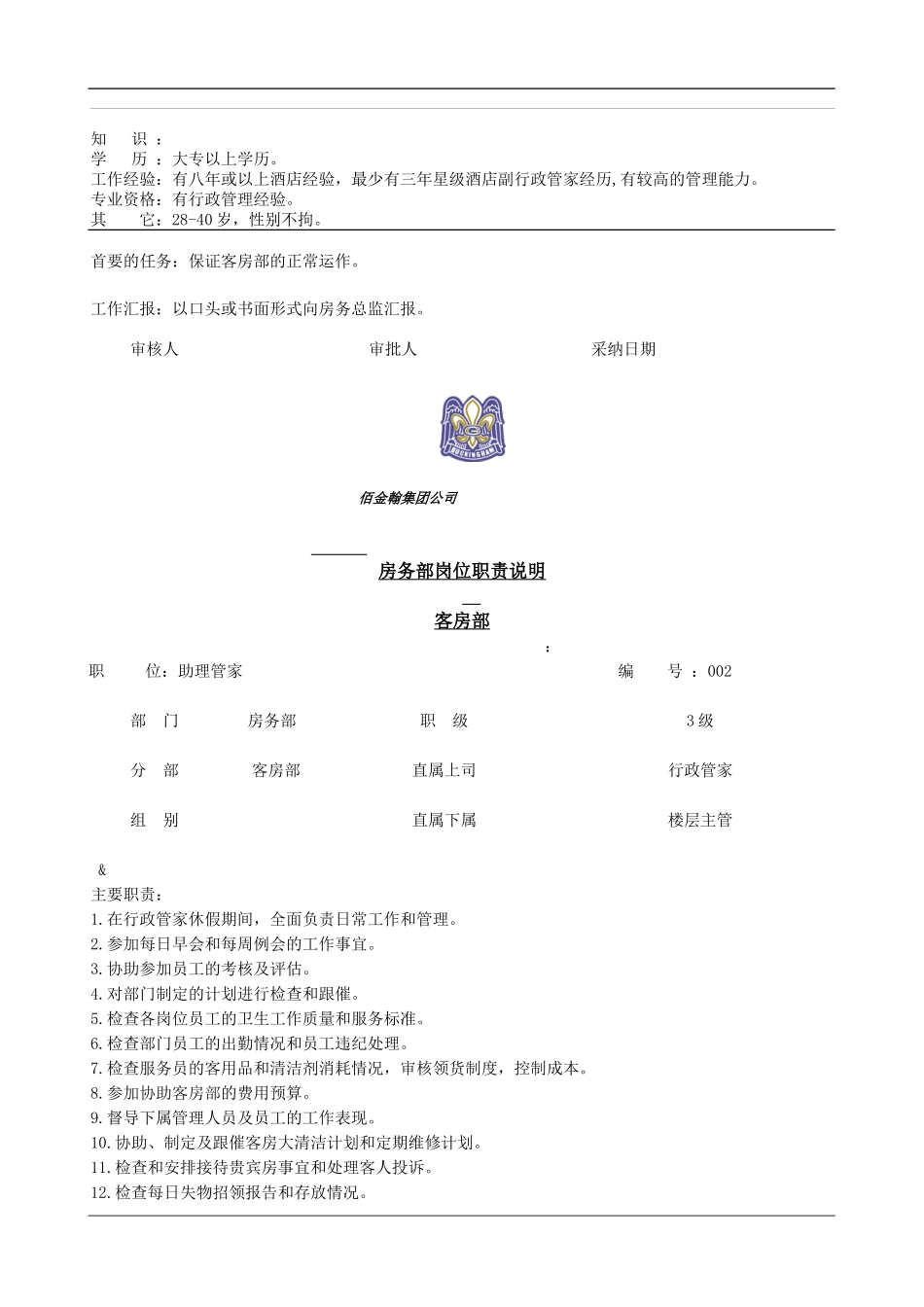 房务部各岗位职责说明书_第3页