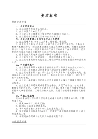 房屋建筑工程施工总承包企业资质等级标准