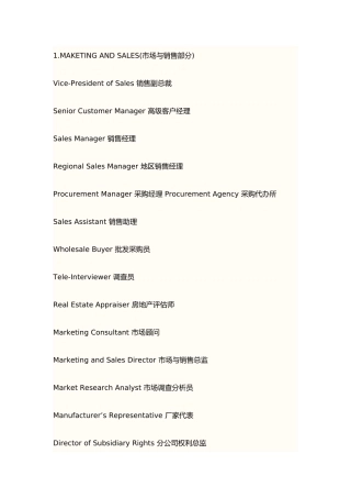 所有公司岗位名称与英文对照表