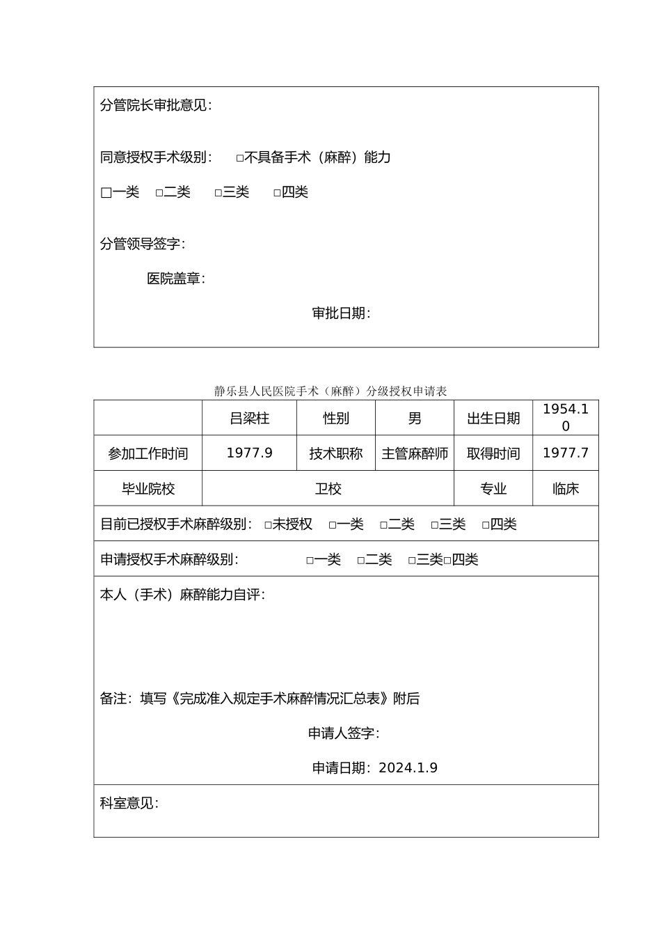 手术麻醉分级授权申请表_第2页