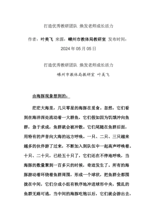 打造优秀教研团队焕发教师成长活力