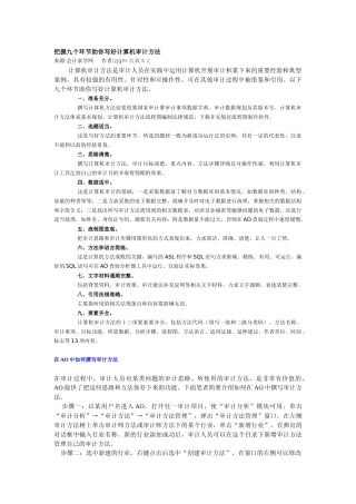 把握九个环节助你写好计算机审计方法