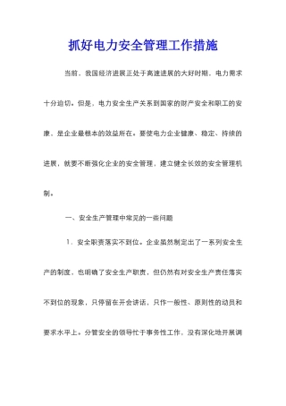 抓好电力安全管理工作措施