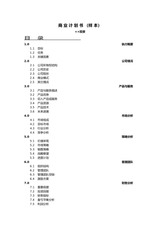投资公司商业实施计划书