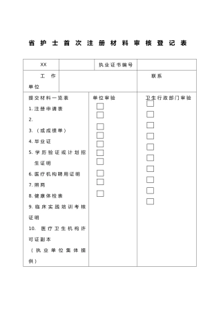 护士注册、变更等申请表格模板